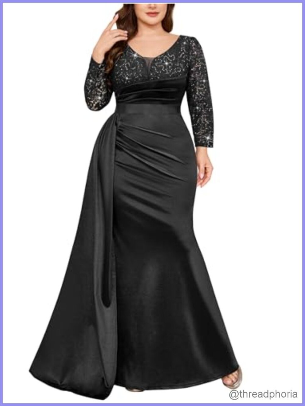 Plus Size Sequin Lace Satin Mermaid Formal Dress with Train
